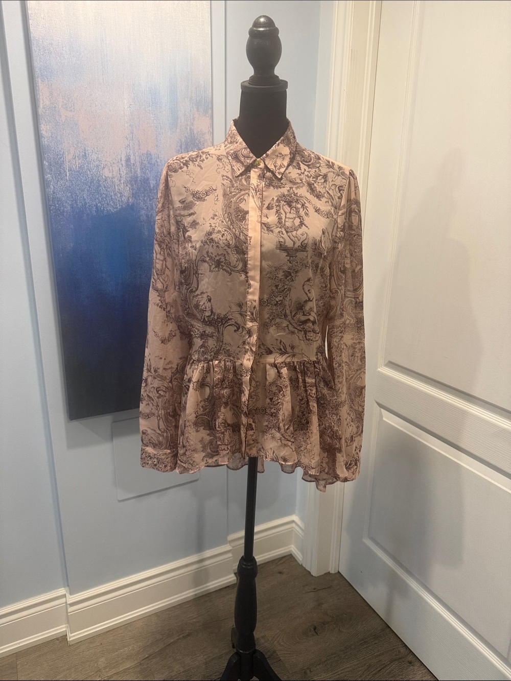 Peplum Button-Front Blouse - Blush Floral